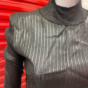Salvatore Ferragamo Silver Ribbed Turtleneck Sweater